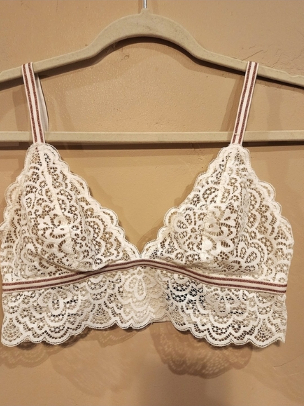 White Lace Bralette with Gold-Trim Straps
